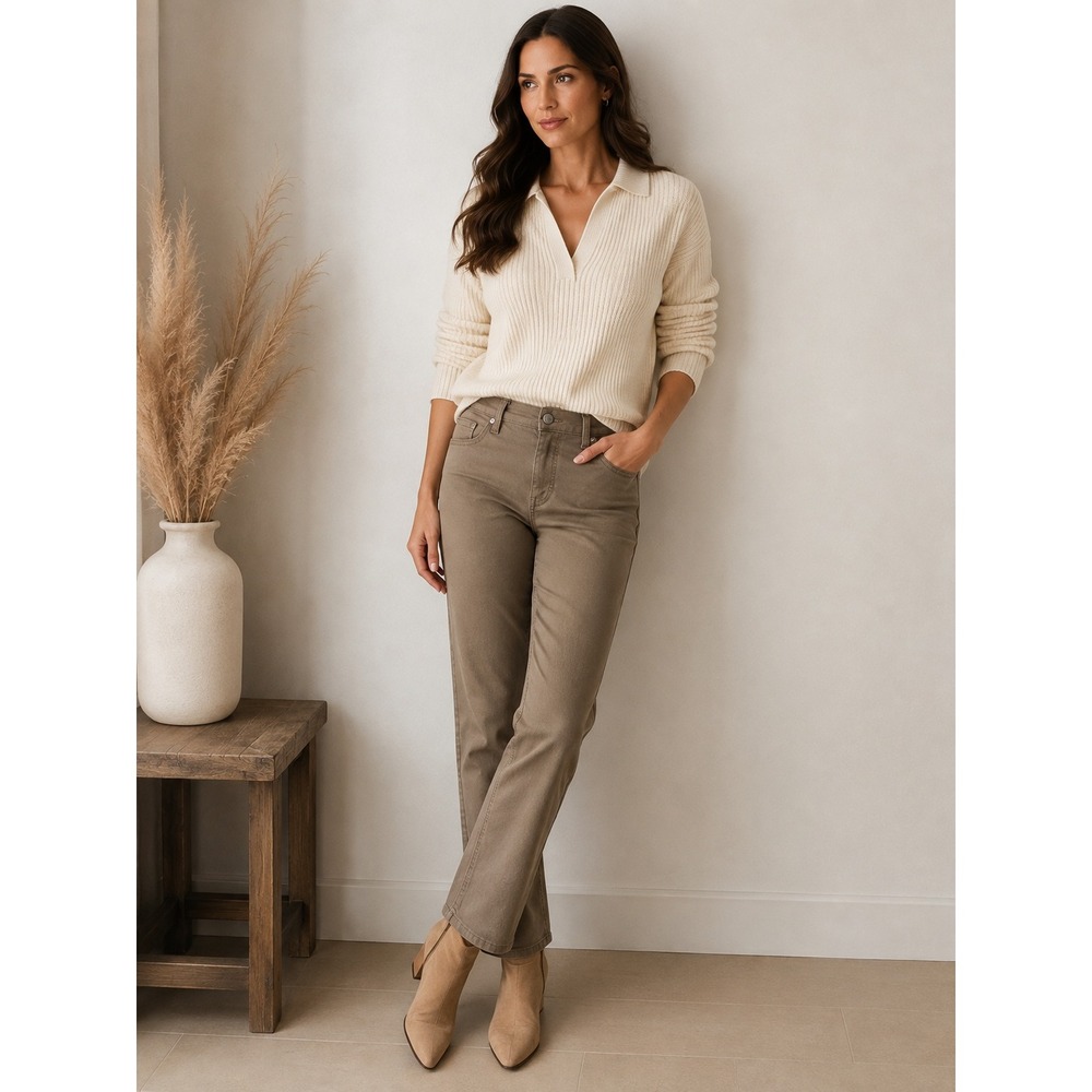 Gloria Vanderbilt Amanda Taupe Khaki Straight Leg Stretch Pants Size 12